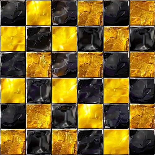 HOMETITUTE 20Pcs Black Gold Textured Tile Stickers Peel and Stick Decorative Til