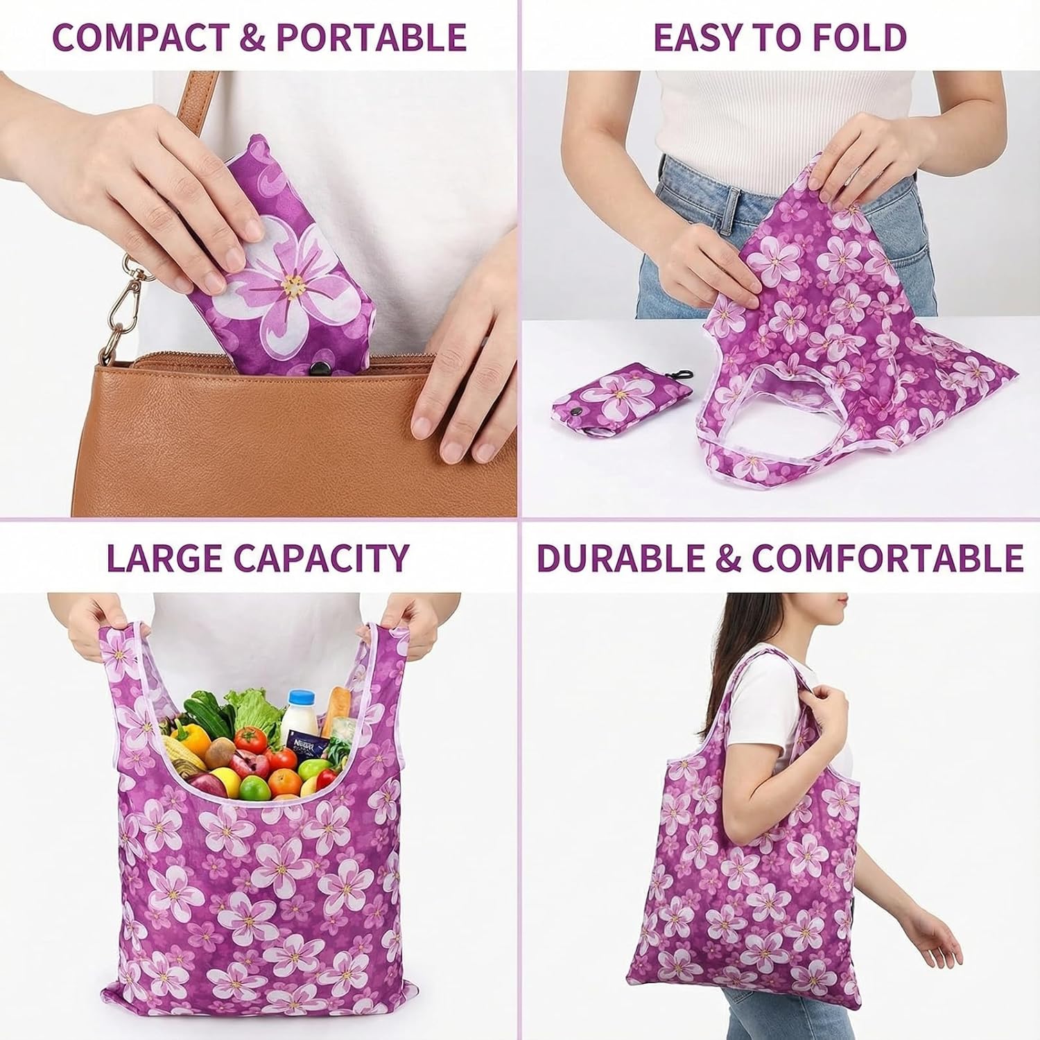 Foldable Reusable Grocery Totes 46 Pack - Assorted Patterns, Waterproof Shopping Bags for Groceries, Strong Handles for Heavy Items, Compact Carry Storage for Travel, Picnic, Gift Ideas - Image 5