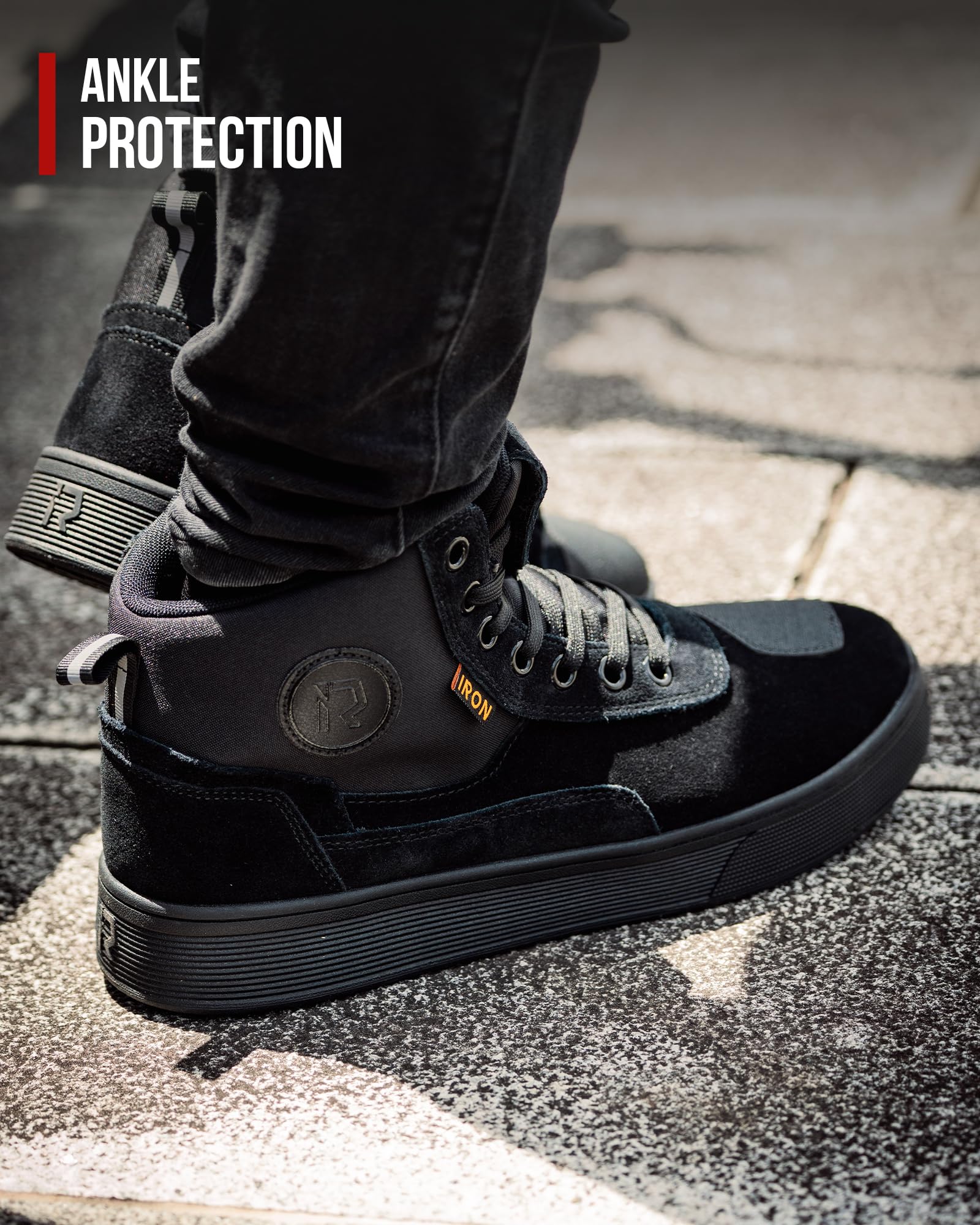 RIDEIRON Motorradschuhe Herren Damen Motorradstiefel CE-geprüft,rutschfeste,verstärkte verdickte Sohle, wasserdicht atmungsaktiv bequem mit seitlichen Reißverschlüssen und Knöchelstütze Schwarz 43