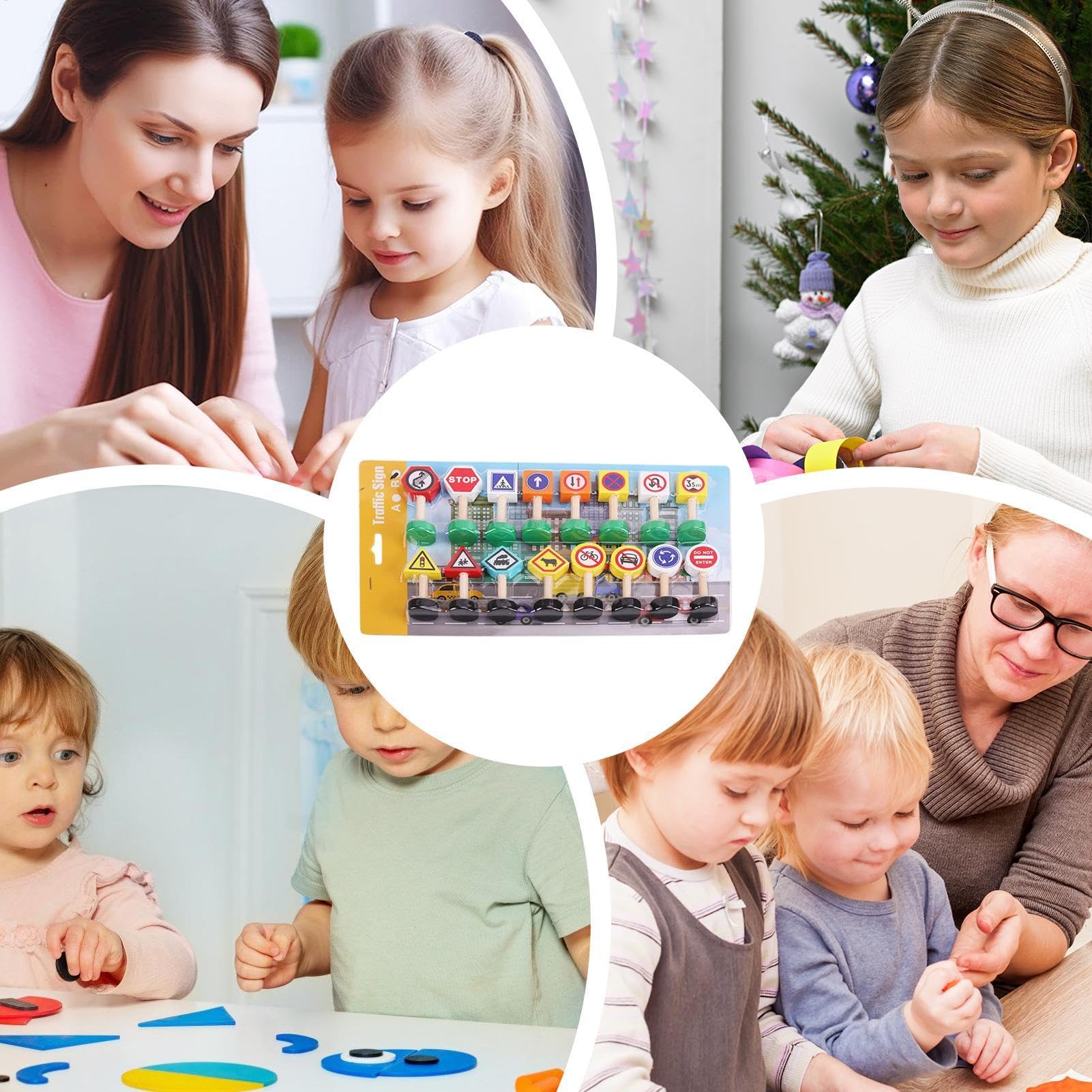 Znaki drogowe dla dzieci, 16X Street Play Toy, wczesna gra edukacyjna, drewniane krzyżowe, zabawki sygnału, aktywność edukacyjna dla dzieci, 9,06 x 7,09 x 1,18