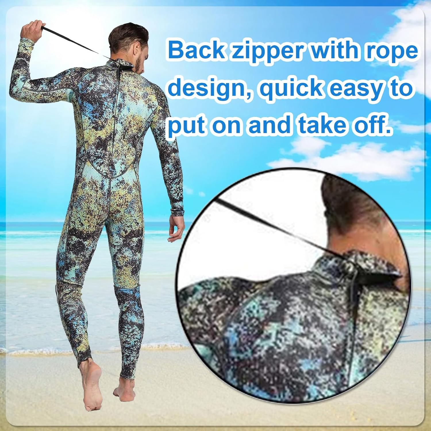 Full Wetsuit 3MM Neoprene Back Zipper Long Sleeve Warm Wetsuit Anti-UV Scratch Jellyfish Diving Suit for Water Sports