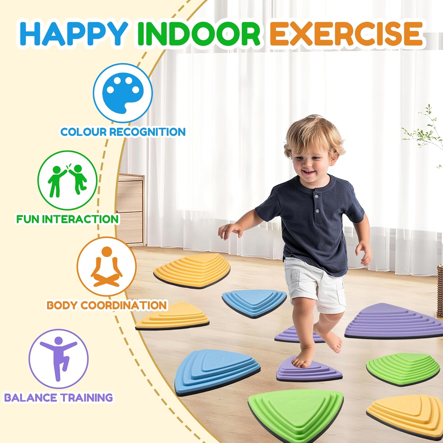 Kids Balance Stepping Stones Multicolor Triangular 10PCS Non-Slip Toddler Stepping Stones for Balance Coordination Ages 3-8 Years - Image 3