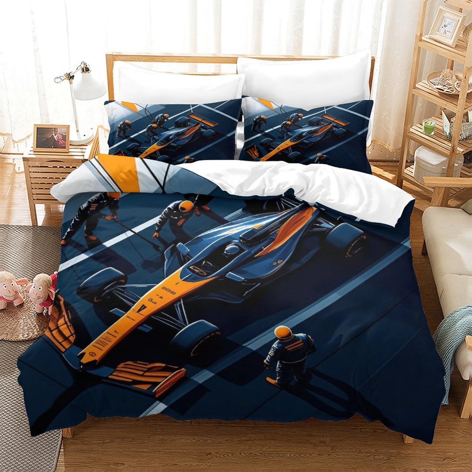 XiaopangXY Formula Racing Duvet Cover Set Soft Microfiber Bedding Set Breathable Racing Car Quilt Cover with Hidden Zipper Closure,3D Printed Comforter Cover King（220x240cm）