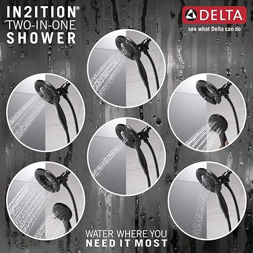 Miniatura 24 de Delta Faucet 4-Spray In2ition - Cabezal de ducha doble con rociador de mano, cabezal de ducha de níquel cepillado con manguera, cabezales de ducha