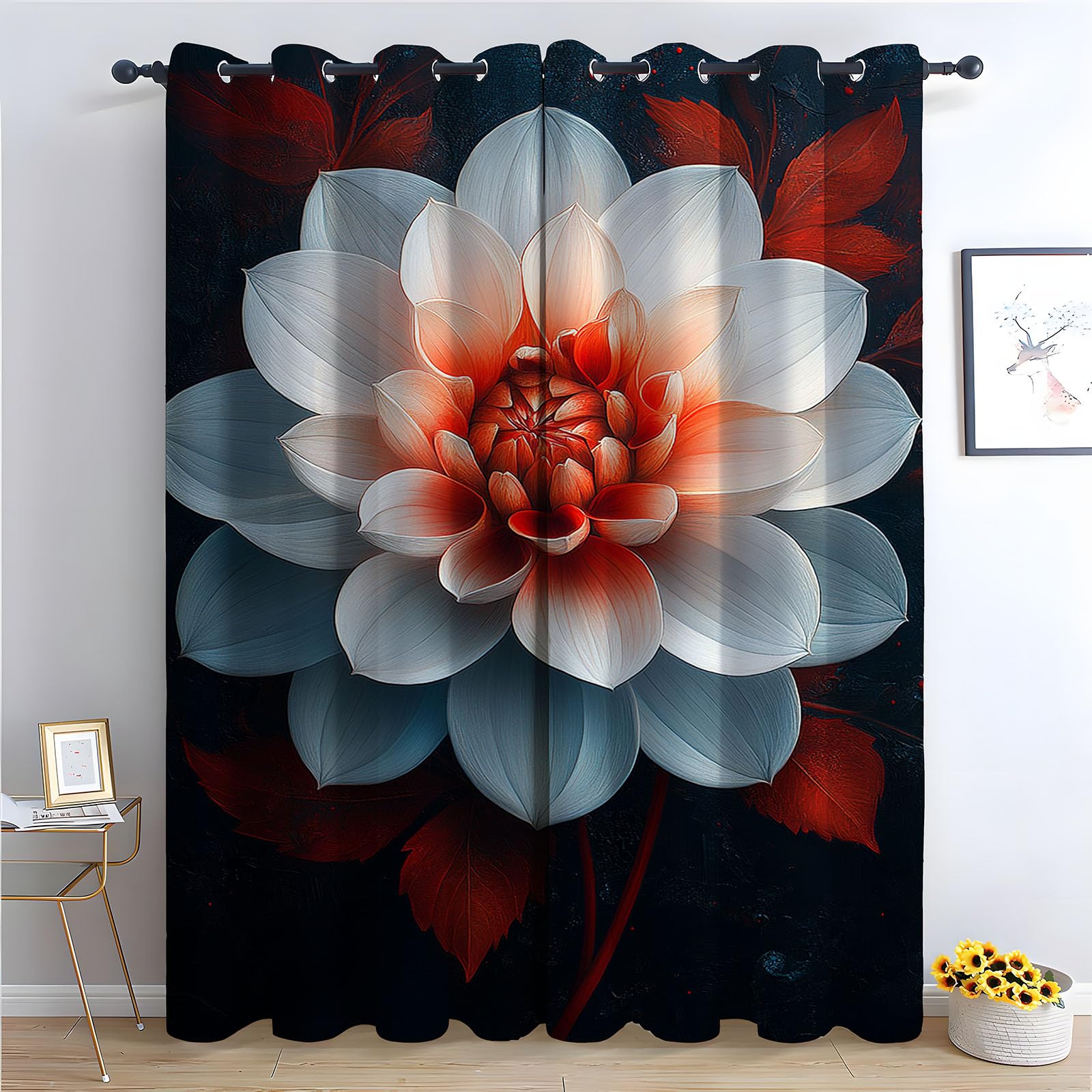 Rideau à motif grandes pétales dégradés orange de qualité supérieure | Paire 140x180cm