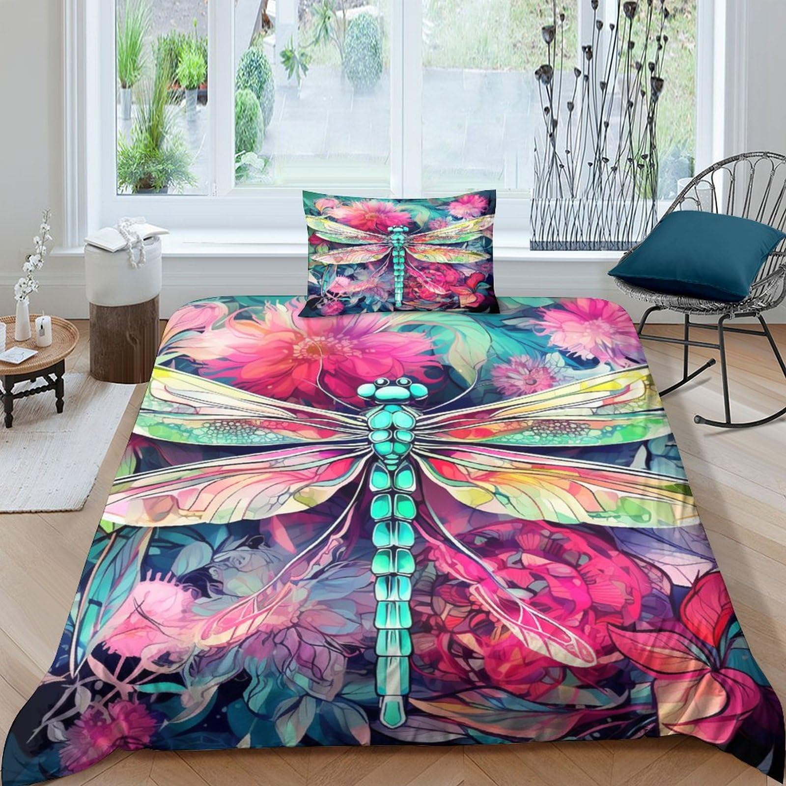 Housse de couette 135 motif libellule lit ado fille et garçon