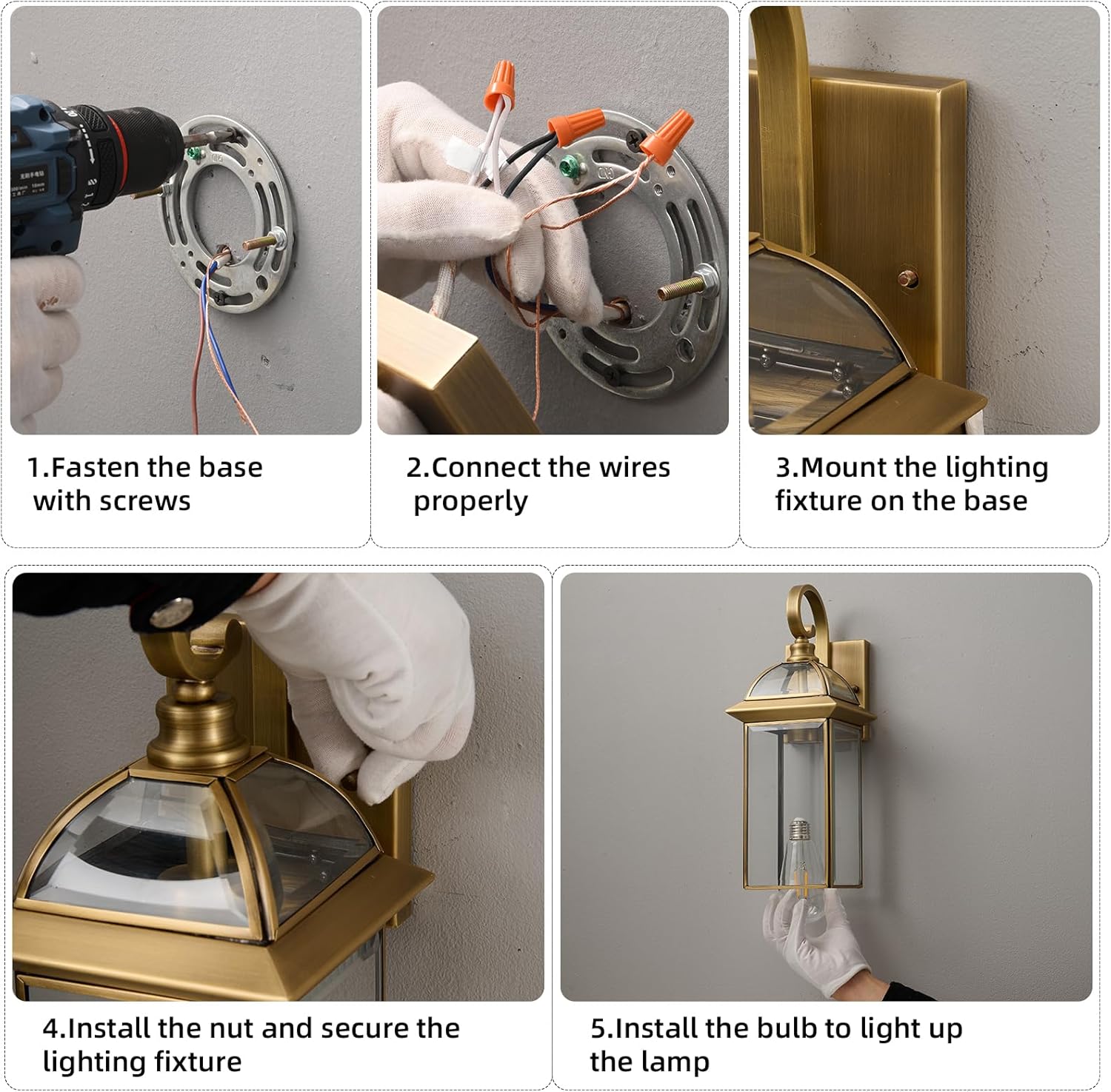 Brass Rustproof Outdoor Wall Sconces 2-Pack - All-Weather Waterproof Porch Lanterns with E26 Socket, Front Door Exterior Lights for Yard Entryway