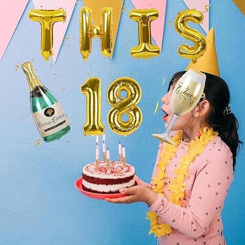Miniatura 3 de Globos dorados de 18 cumpleaños para hombres y mujeres, decoración dorada de 18 cumpleaños con el número 18, globos de aluminio con el número 18,