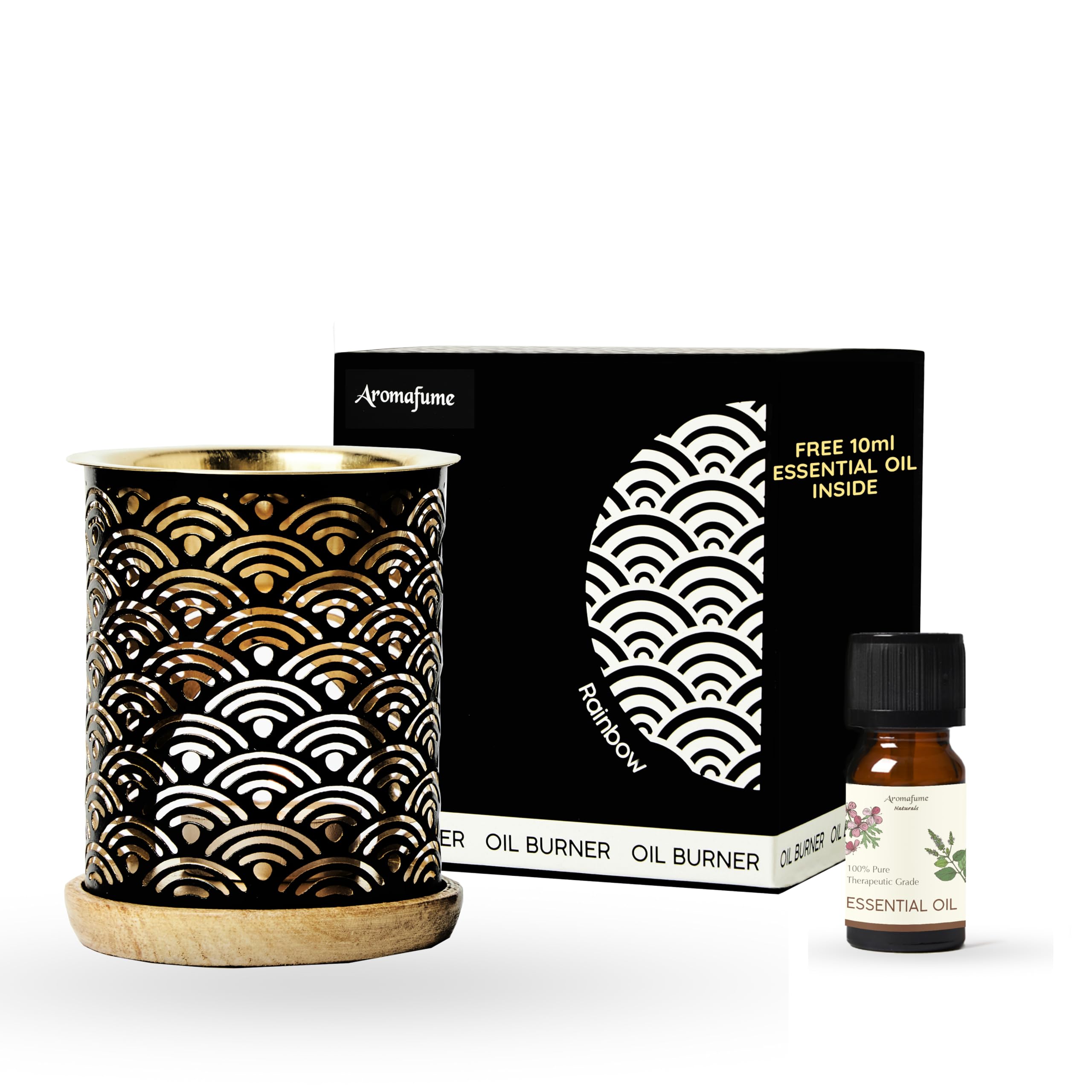 Aromafume Rainbow Essential Oil Burner | Oil Diffuser with candle | Brass | Use for Essential, Aroma & Diffuser Oil, SPA, Yoga, Meditation, Home Fragrance | with Surprise 10ml Essential Oil