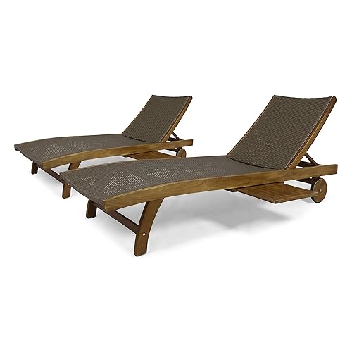 Great Deal Furniture Kimberley Outdoor Wicker and Wood Chaise Lounge