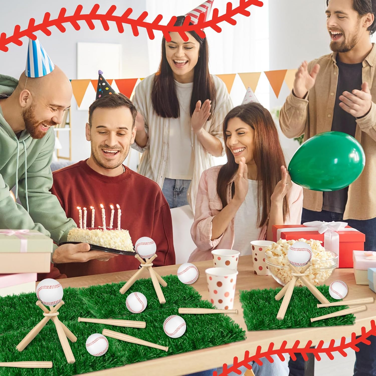 24 Pcs Baseball Party Table Decorations Set Includes 24 Mini Ball 6 Baseball Bats and 6 Artificial Grass Mats Sport StyleTable Centerpieces Kit for Sport Themed Birthday Party Decor Favors