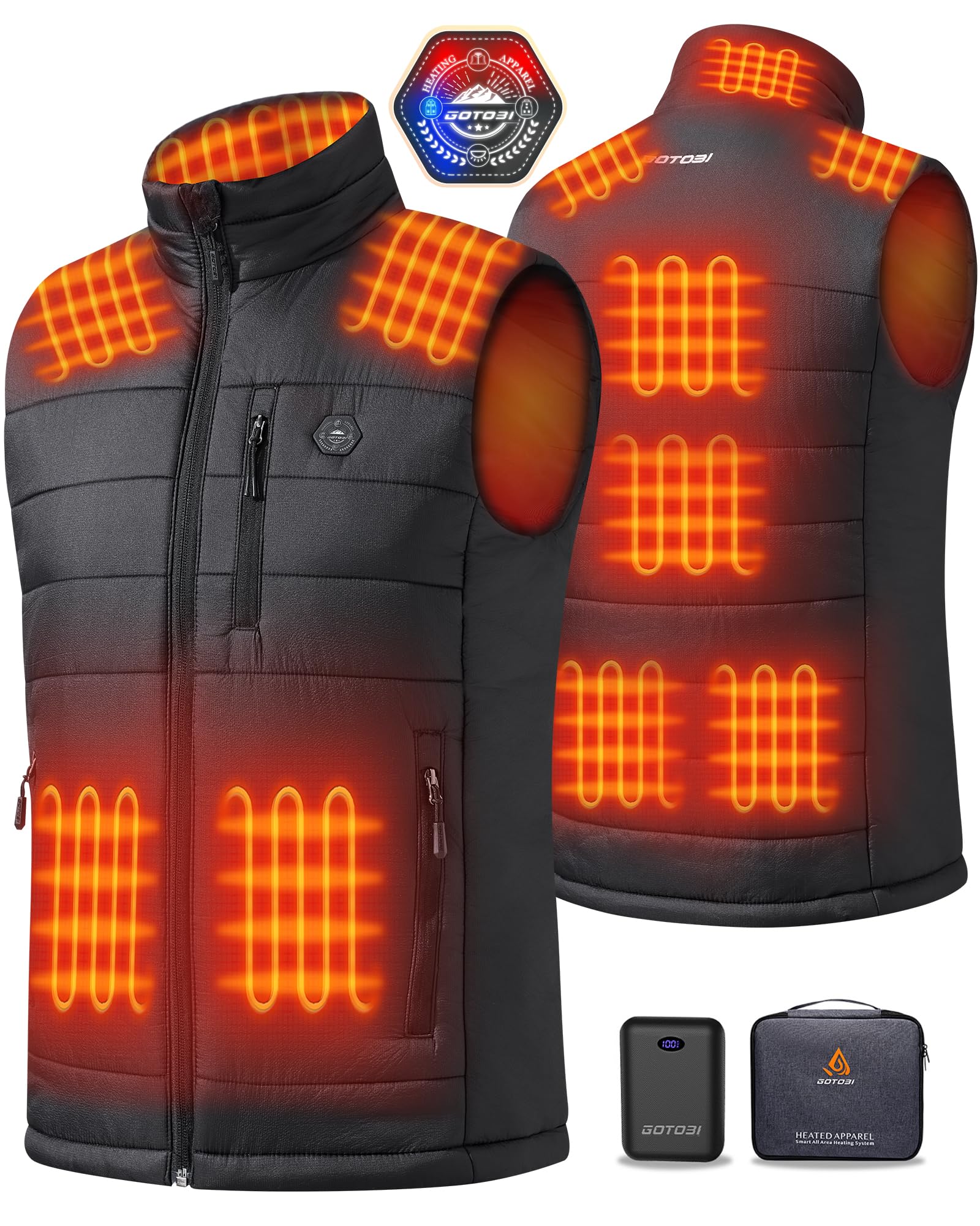 Gilet riscaldante da uomo con 16000 mAh, 7,4 V, 9 zone di riscaldamento, gilet riscaldabile con 3 temperature regolabili, gilet riscaldato per attività all'aperto, motociclismo, ciclismo