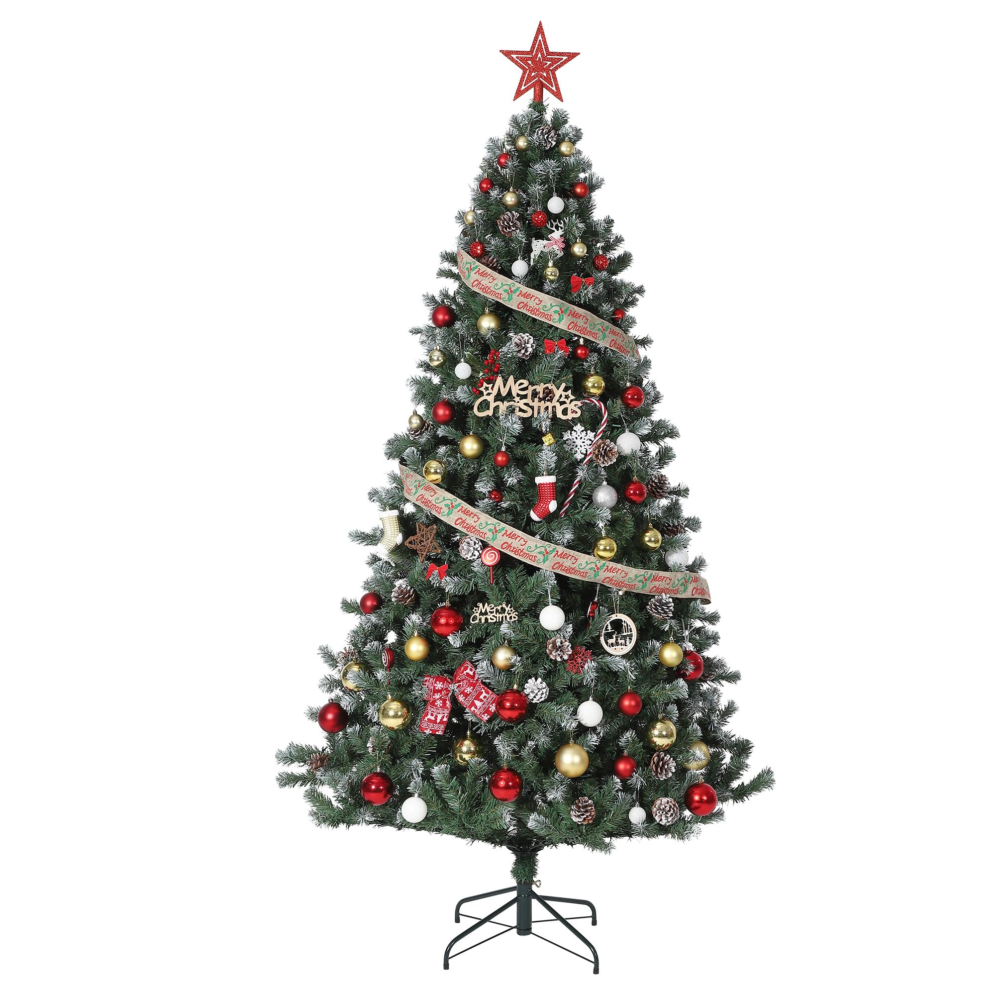 Sapin de Noël Artificiel avec Effet Neige et éclairage LED - 180 cm - avec lumières Blanches Chaudes - Pommes de pin réalistes - Facile à Monter - pour Salon et décoration Festive