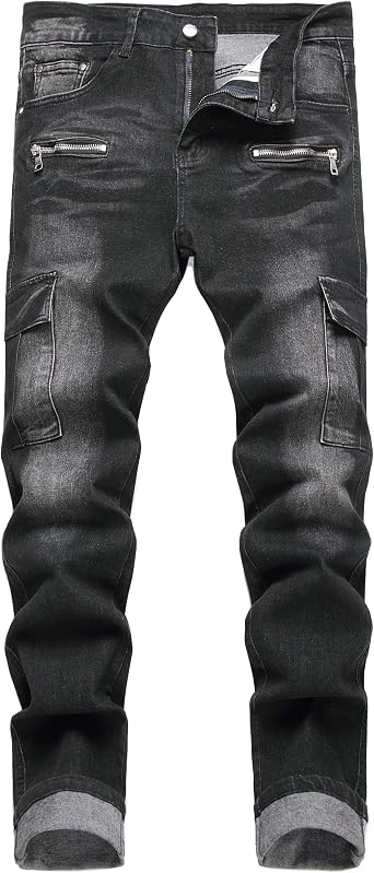 Men's Slim Fit Stretch Jeans Ripped Skinny Jeans for Men, Fashion Straight Leg Comfort Flex Waist Cargo Denim Pants