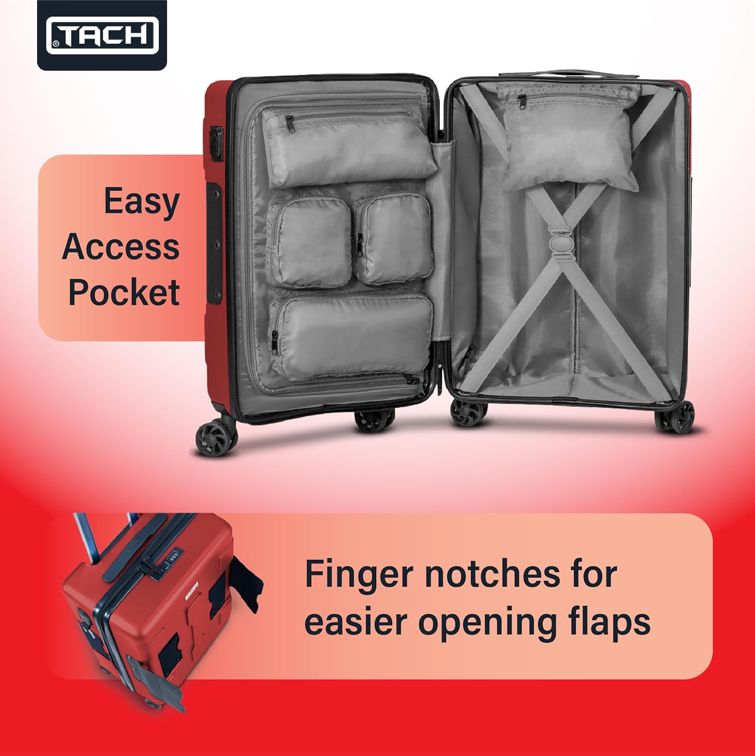 TACH Patented Connecting Hard Shell 2 Piece Luggage Set - 20 & 28 inch Luggage | Large & Carry-On Rolling Suitcases - Wine Red