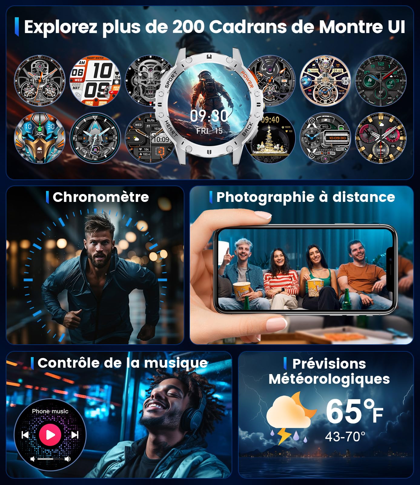 Montre Connectée Homme avec Appels Bluetooth/530 mAh, 1,43" HD AMOLED Smartwatch Homme avec 120+ Modes Sportifs/Moniteur de Fréquence Cardiaque/Sommeil/SpO2, IP68 Étanche Podomètre pour Android iOS