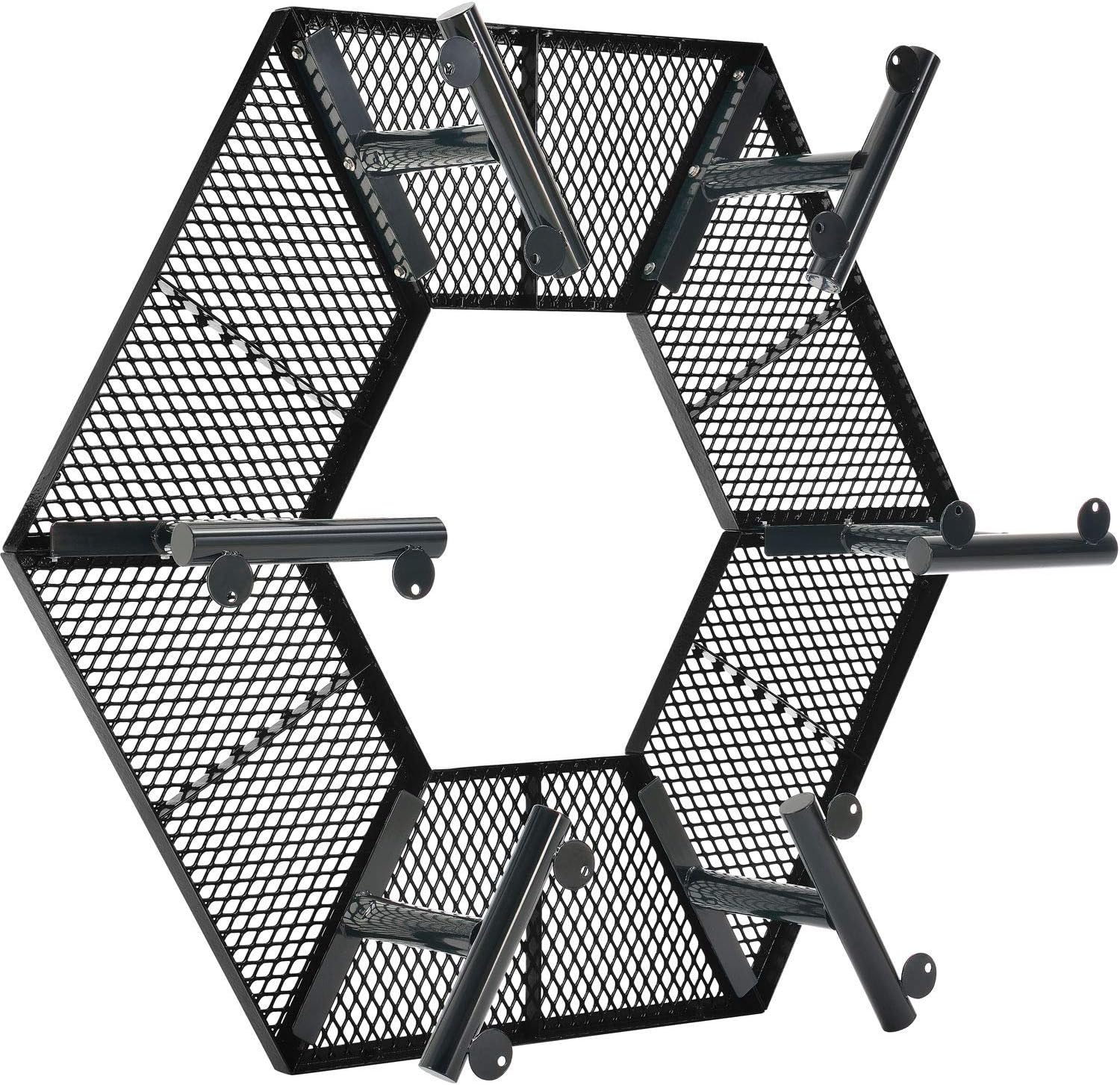 Global Industrial Hexagon Outdoor Tree Bench, Expanded Metal, 73" L x 63" W x 18" H, Black