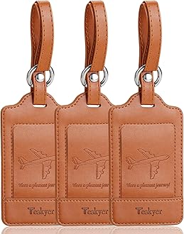 Teskyer Luggage Tags, 3 Pack Premium PU Leather Luggage Tags Privacy Protection Travel Bag Labels Suitcase Tags