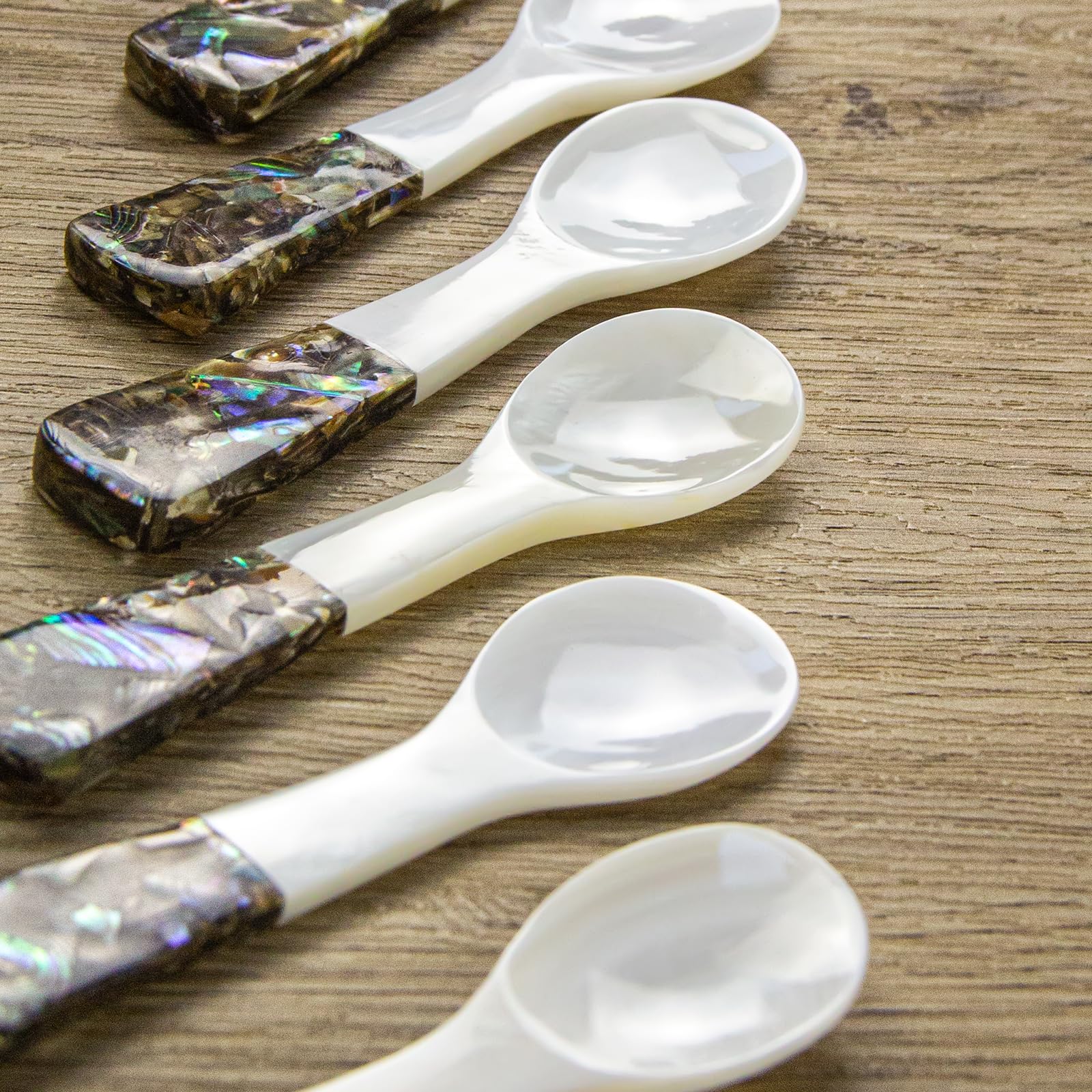 DUEBEL Set di 6 cucchiai da caviale con manico in abalone da 10,2 cm, in madreperla, per servire caviale, servire uova, catering, derorazione, stoviglie per ristoranti