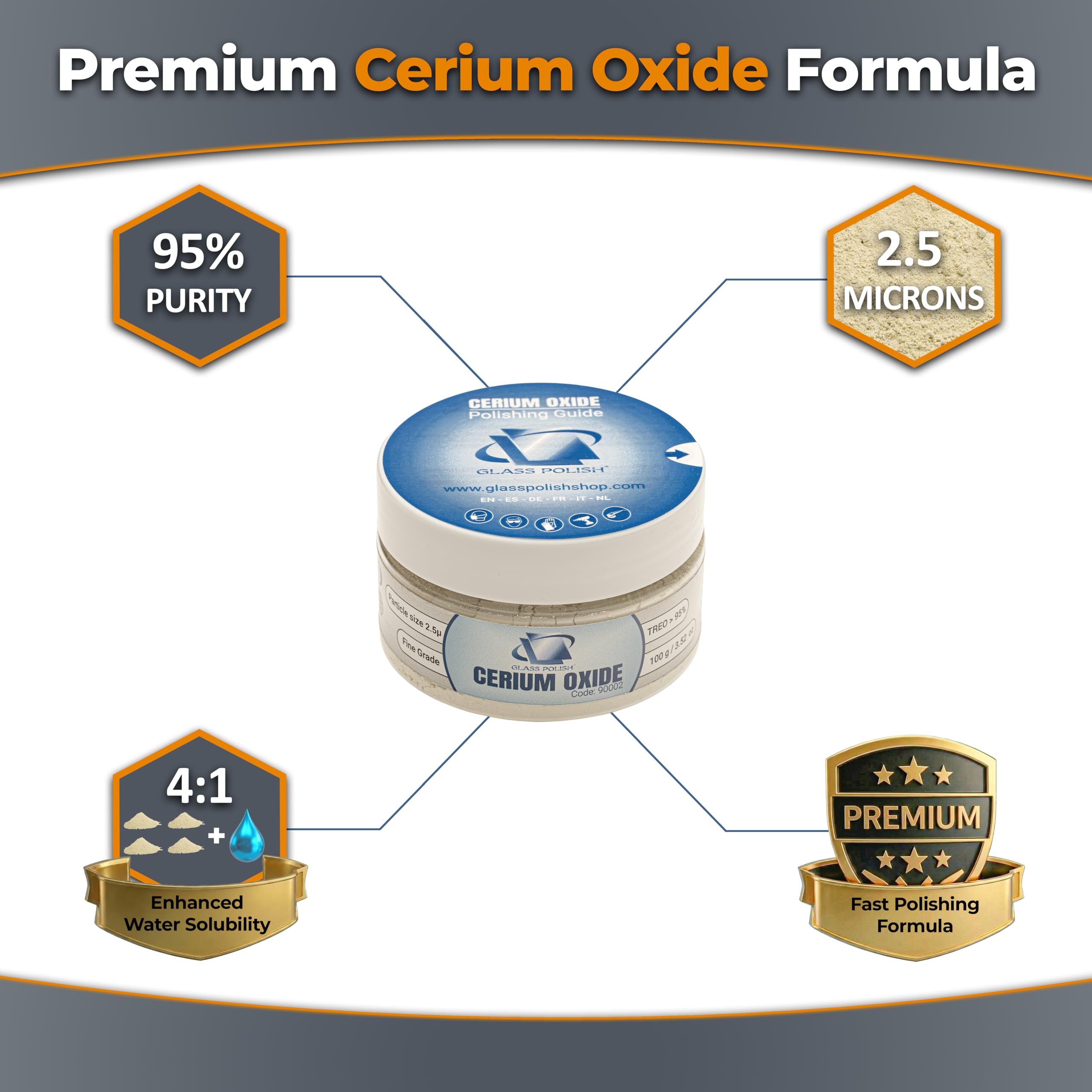 Cerium Oxide Glass Polish - Fine Grade Shine -6
