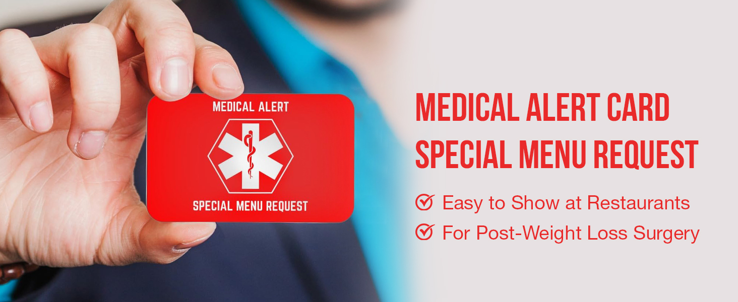 Image of Bariatric Card for Restaurants, Special Menu Request Card, Portion Control Restaurant Request for Bariatric or Gastric Sleeve Patients, Wallet Sized, Set of 2 Cards (2, Red, 3.375in x 2.125in)