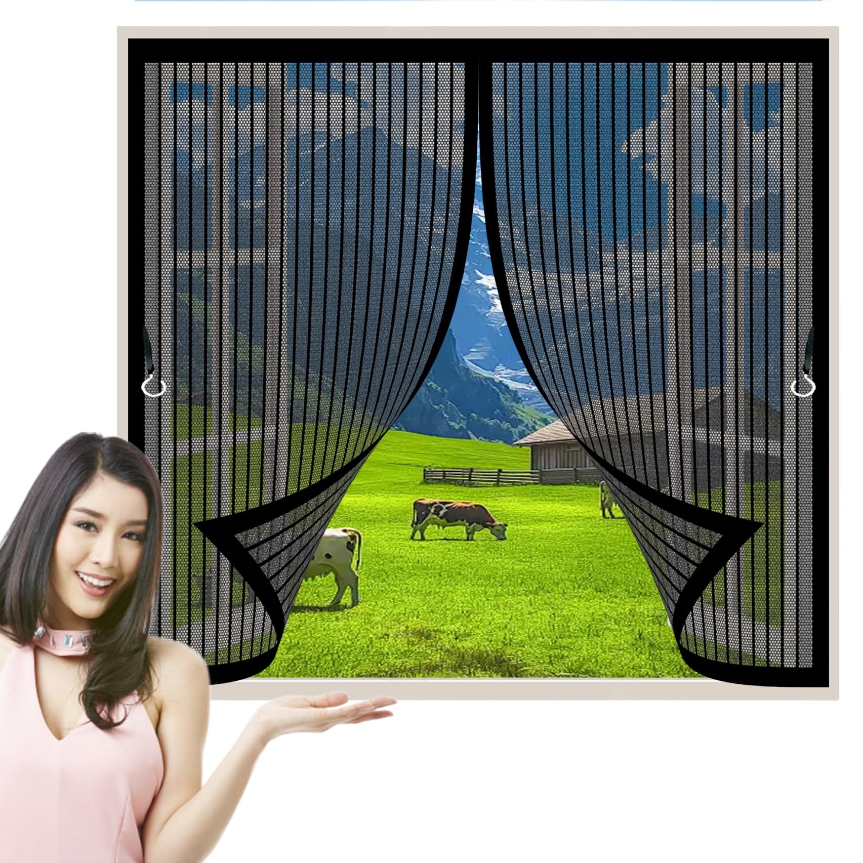 Moustiquaire fenetre sans percage avec fermeture automatique magnetique et maille fine noire