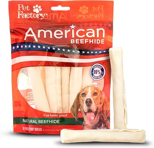 Pet Factory American Beefhide - Rollos de chips de 5 pulgadas para perros, sabor natural, 8 unidades1 paquete