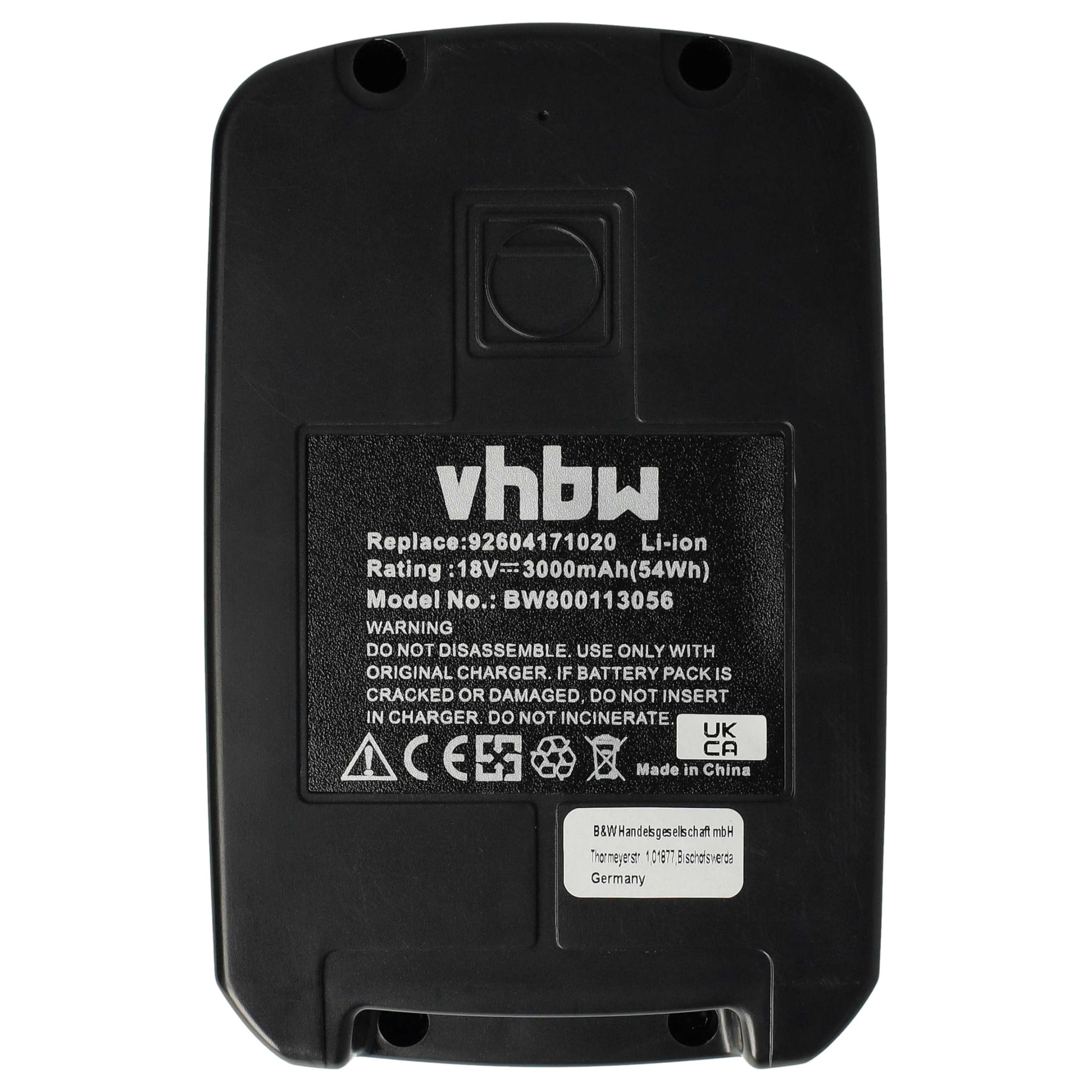 vhbw batteria sostituisce Fein 92604171020, 92604165020, 92604173020, B18A.165.01 per utensile elettrico (3000 mAh, Li-Ion, 18 V)