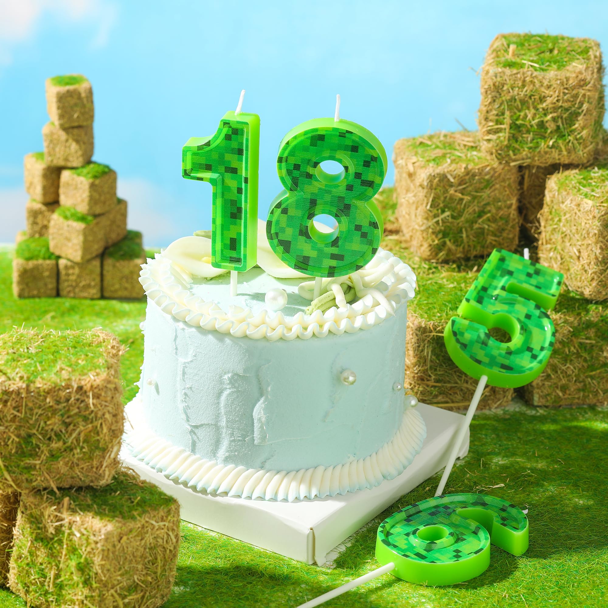 PHD CAKE Bougies d'anniversaire sur le thème du chiffre 6 de 7,76 pouces, bougies de numéro de mineur vert, bougies de numéro de gâteau, célébration de fête