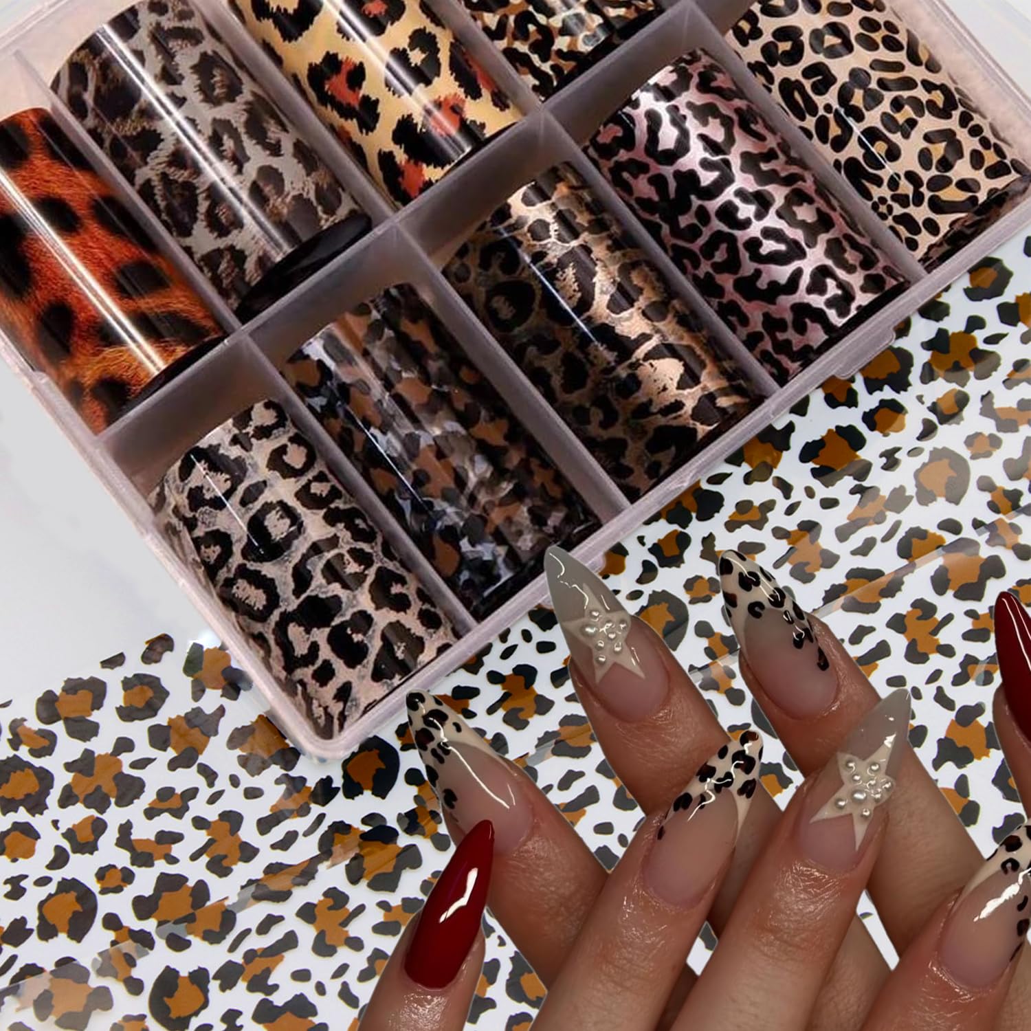Leopard & Cheetah Print Nail Foils - Transfer Art Foil Stickers - Winter Nail Decorations - Laser Starry Sky Paper Manicure Accessories for Women - 1