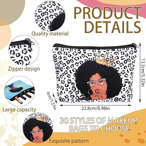 Miniatura 4 de Sweetude 30 bolsas de cosméticos negras para mujer, bolsa de maquillaje afroamericana, bolsa de aseo de lona reutilizable, bolsas con cremallera