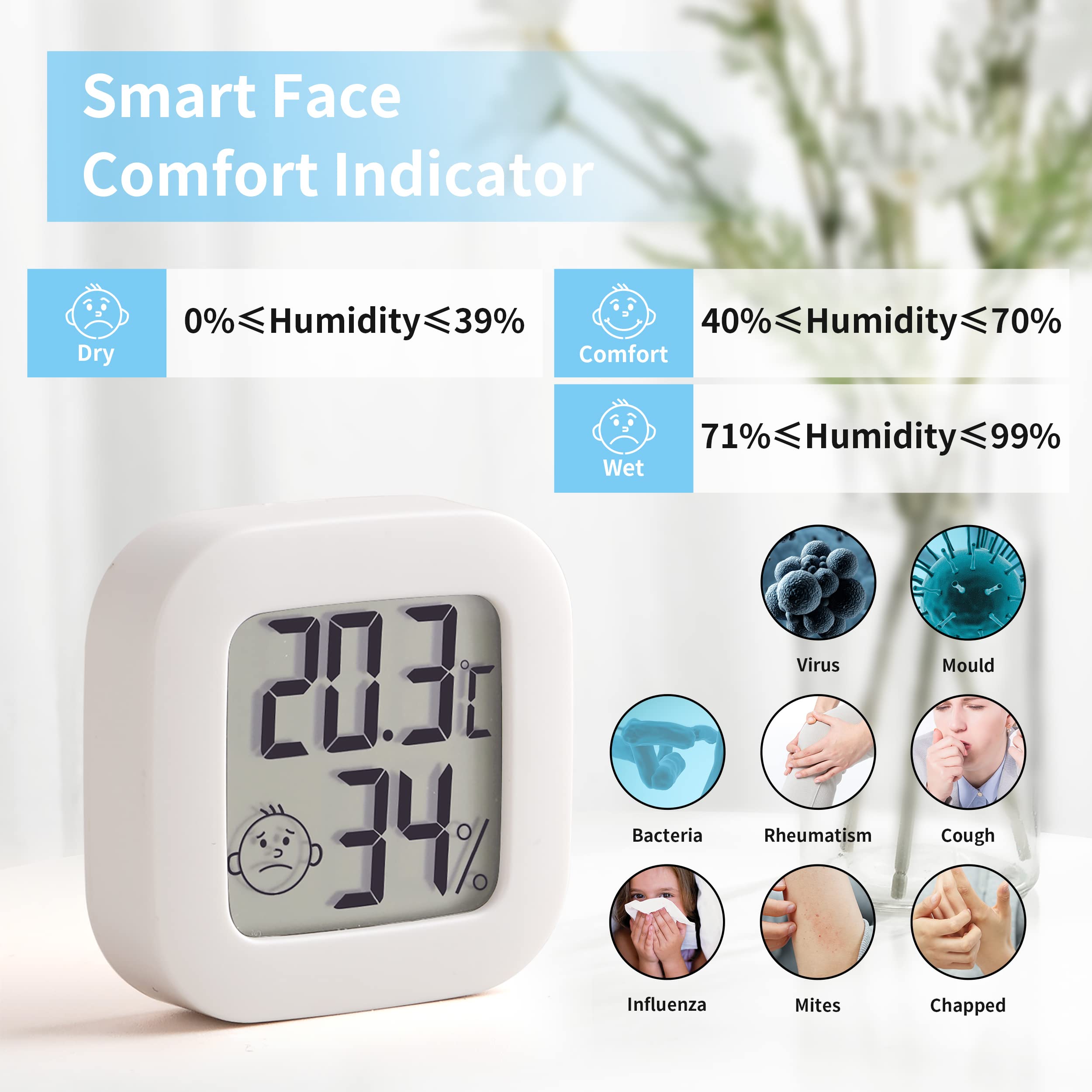 Nuyikaso Lot 6 Thermomètres Hygromètres Intérieurs Mini LCD Digital - Maison Bébé Bureau