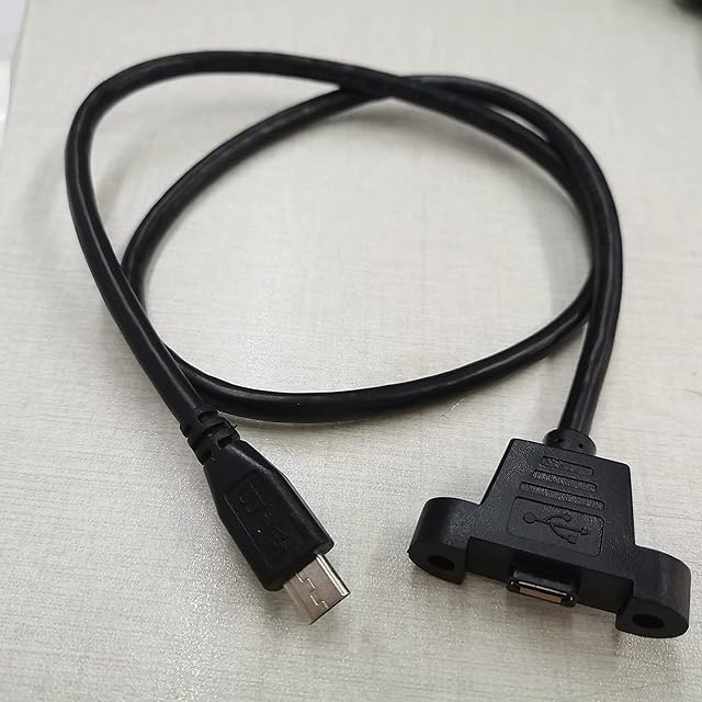 Micro-USB Extension Cable, Micro B Male to Female Cable Extension Panel Mount Type Cable with Screws, Data+Charge,50cm