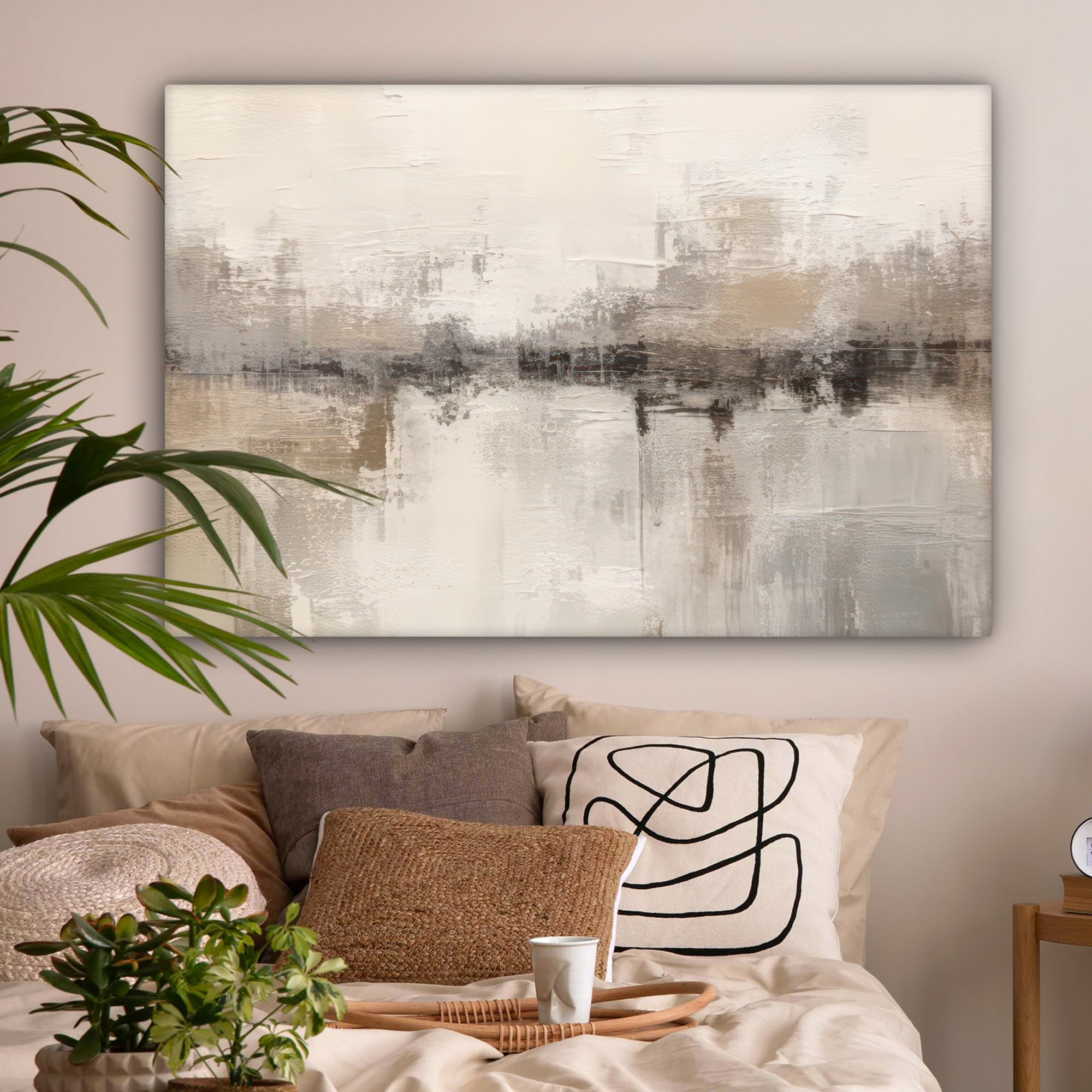 MuchoWow Leinwand Bilder 120x80 cm XXL Wanddeko Wohnzimmer Aesthetic Room Decor Modern Kunst Abstrakt Beige