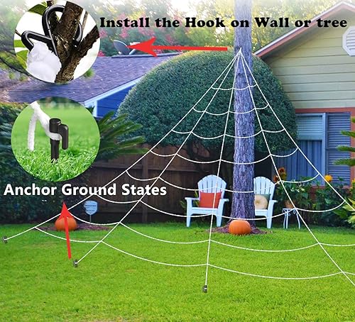 Miniatura 4 de AOGU Telaraña de Halloween de 200 pulgadas + decoración de araña gigante de 78 pulgadas, araña falsa con tela de araña enorme triangular para