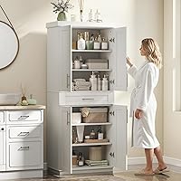 Vista 9 de HOMCOM 72" Kitchen Pantry Cabinet, Freestanding Tall Storage Cabinet with 4 Doors, Drawer and 3 Adjustable Shelves for Dining Room, White