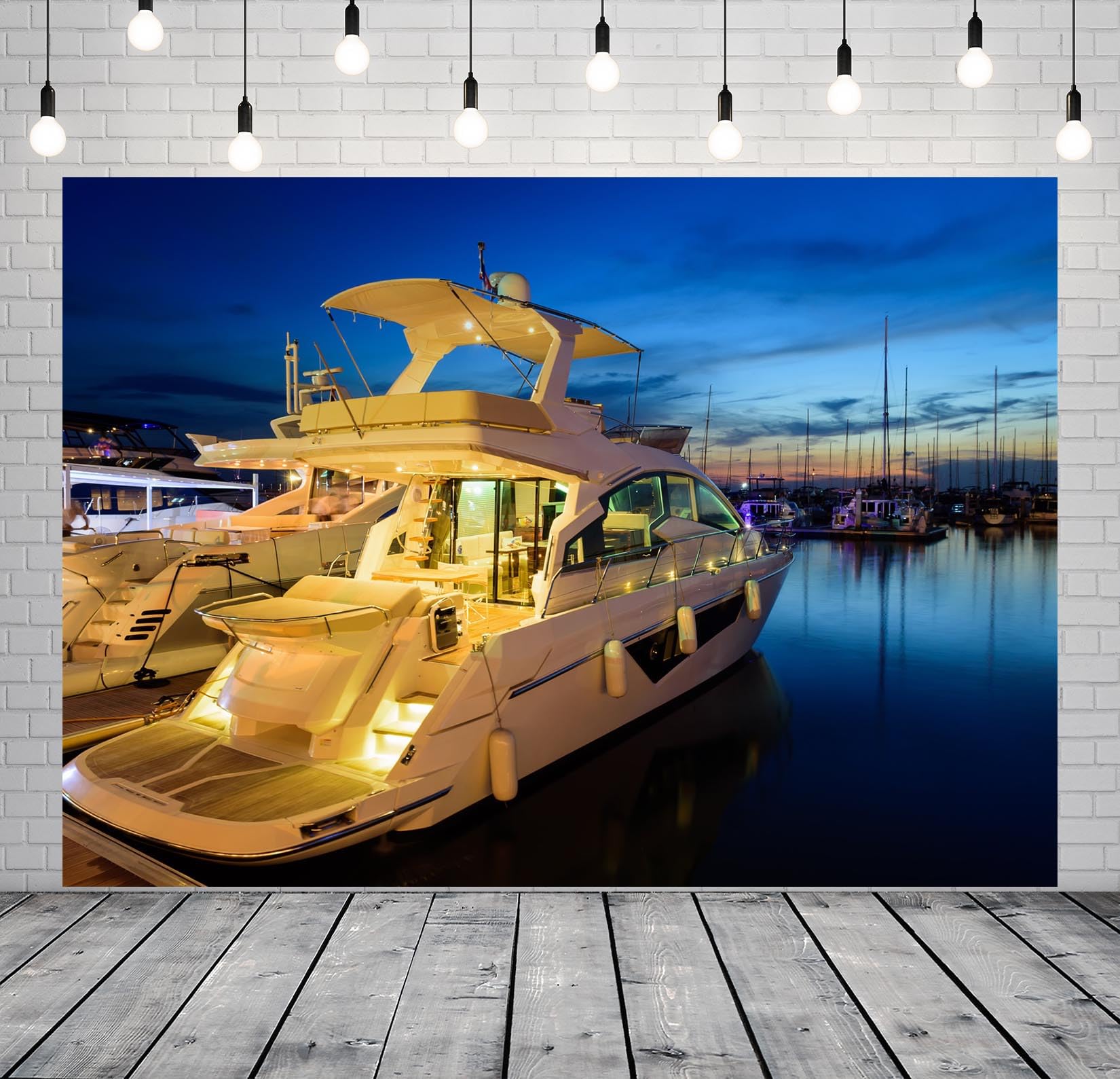 BELECO 3.6x3m Telo sfondo yacht di lusso | Vista notturna porto marina yacht motoscafi ormeggiati sfondo decorazione festa tema accessori ritratti foto