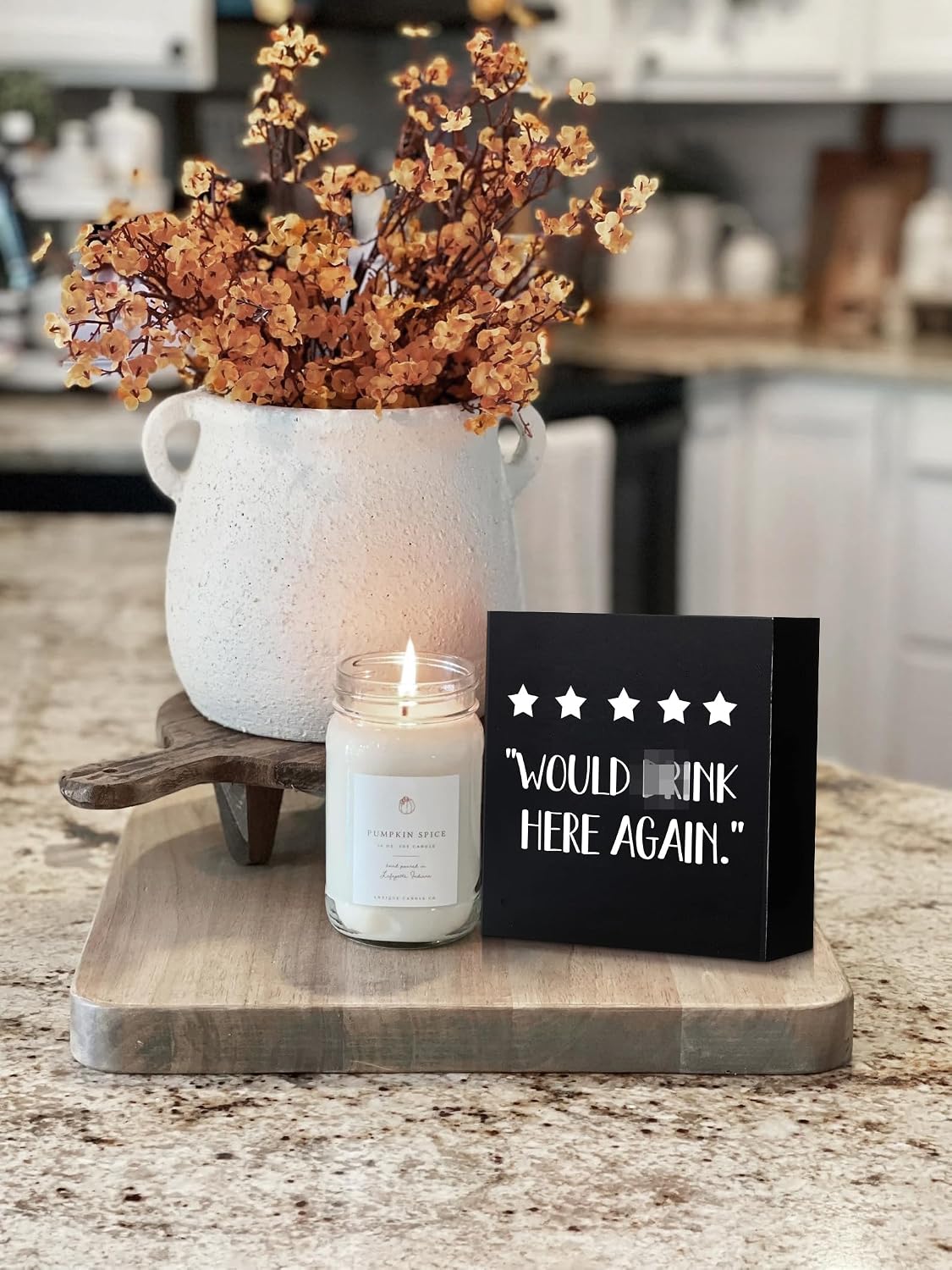 Black Wooden Box Signs Wood Bar Cart Sign Decor Black Kitchen Office Decor, 6 X 6 Inch, Cute Bathroom Sign image 3