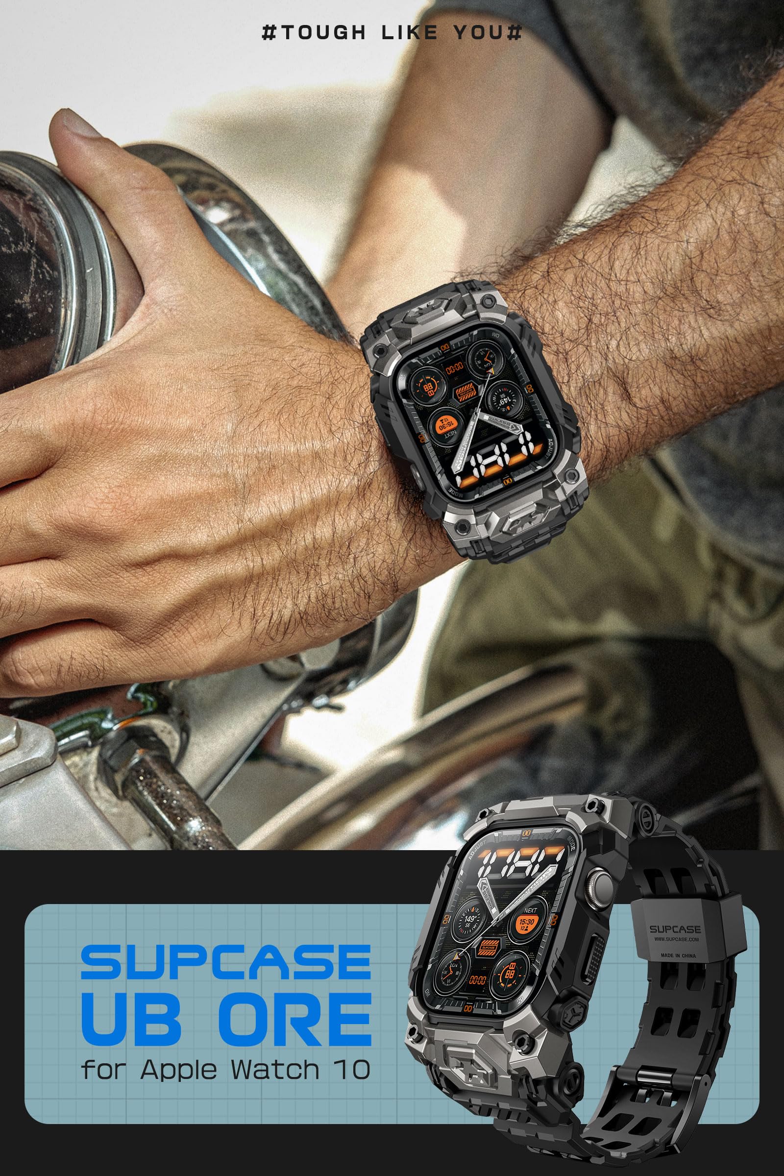 SUPCASE Etui do Apple Watch 11/10 46 mm z paskiem (ruda żuka jednorożca), [odporne na zarysowania] [ochrona klasy wojskowej] wytrzymałe sportowe męskie etui ochronne z regulowanym paskiem