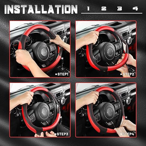 Miniatura 20 de SEG Direct Funda universal para volante de automóvil, de 15 pulgadas, piel de microfibra, color blanco y gris Negro y gris