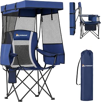Overmont Camping Chair with Canopy - Folding Chair with Adjustable Sunshade