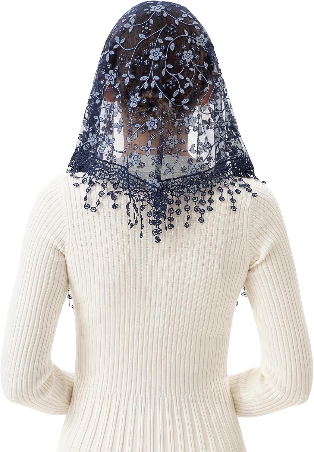 PAMOR Triangle Lace Veil Mantilla Cathedral Head Covering Chapel Veil for Mass Wedding Bridesmaids