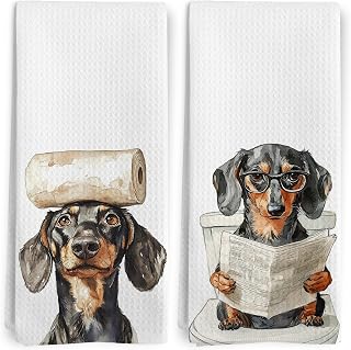 Funny Dachshund Hand Towels, Dachshund Doxie Gifts for Women, Weiner Dog Gifts for Women Decorative Hand Towels for Bathroom, Funny Dog Bathroom Decor, 16x24 Inch Set of 2， Dish Towels