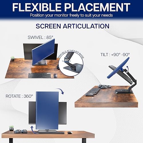 Miniatura 5 de Monitor Vivo LCD de computadora con soporte de montaje en escritorio negro de lujo, con cilindro hidráulico, para 1 pantalla de hasta 27 pulgadas