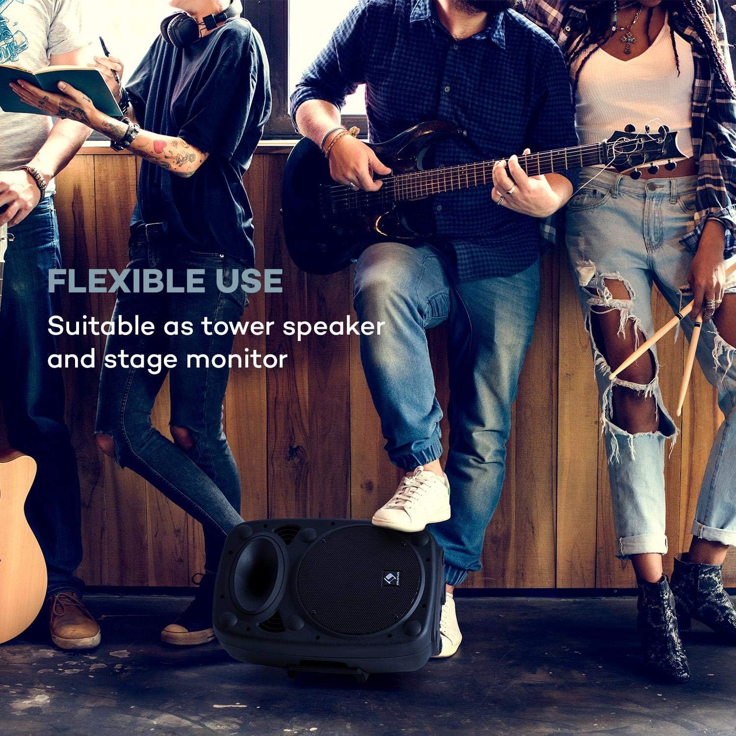 auna Streetstar PA system used as a stage monitor with musicians