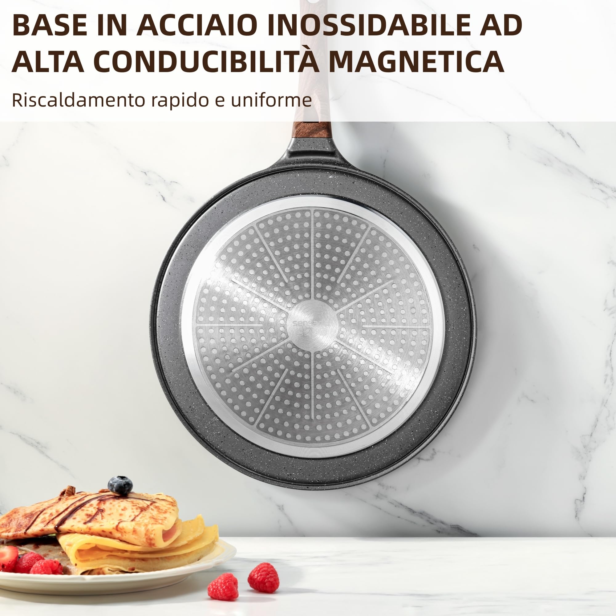 SENSARTE Padelle per Crepe 26cm Con Rivestimento Antiaderente In Granito, Crepiera con Distributore di Impasti, Per Ogni Piano Cottura Incluso l'Induzione