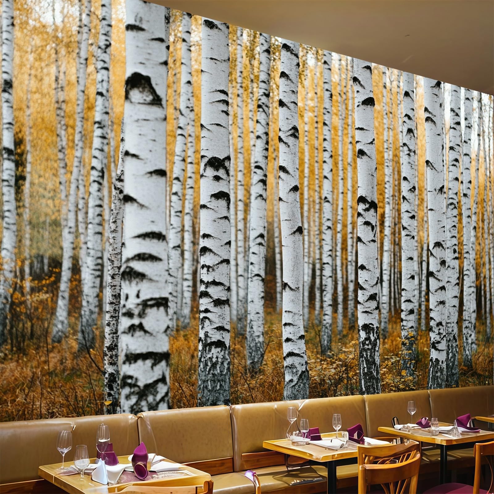 Papier peint panoramique forêt de bouleaux blanc 450 x 315 cm décor moderne haut de gamme