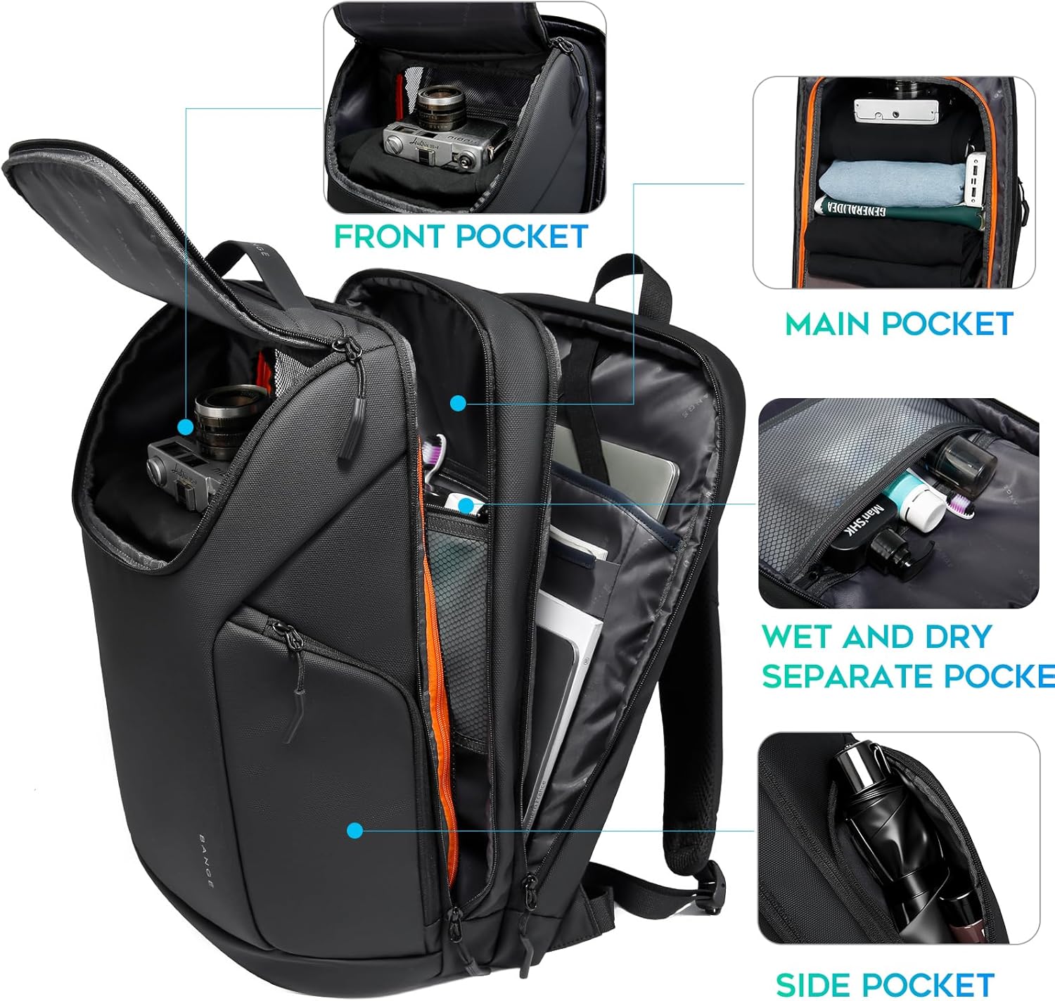 BANGE Laptop backpack with 15.6 inch laptop compartment fit for overnight and commute for men and women - Image 3