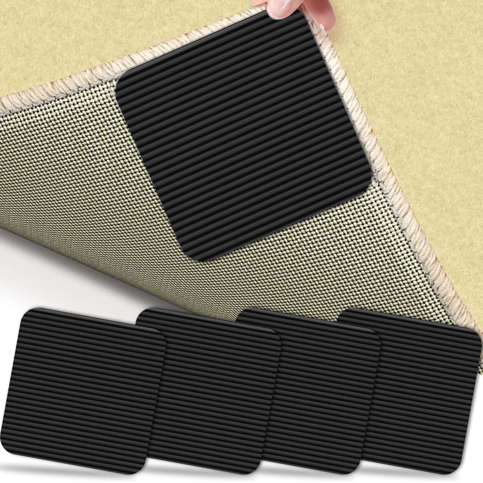 Vacuum Tech Rug Pads Grippers, Anti Slip Mat for Laminate Floor, Washable and Reusable Carpet Grippers Anti Curling Rug Pad Non Slip, Keep Your Rug in Place 10 x 10 CM (4, black)