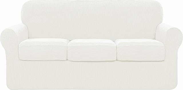 subrtex 3-Seater Sofa Cover with 3 Separate Cushion Covers, Stretch Sofa Slipcover Replacement Furniture Protector (Sofa, Cream)